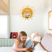 BRUP 1/2 张/套卡通爱心雨云墙贴，快乐的太阳彩虹和蓝色云朵，上面有笑脸，充满童趣的婴儿房或教室装饰，可移除即贴，梦幻天空主题艺术 - 彩色 - 查看 6