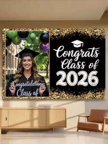 Pósteres de graduación personalizados, pancartas de graduación personalizadas, banderas de graduación 2026, pancartas de celebración de graduación, pósteres de graduación personalizados con imagen y texto adecuados para decoración de habitación, decoración del hogar, artículos de graduación, suministros para fiestas, siéntete orgulloso de tu juventud - Multicolor - Ver 2