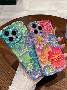 Ốp lưng bảo vệ thiết kế hoa anh đào hồng và xanh mới cho iPhone 16 Pro Max, ốp chống rơi vỡ viền lượn sóng bao phủ toàn diện cho iPhone 15 Pro, 14 Plus, 13, 12, 11, phong cách sáng tạo dành cho nữ. - Màu Hồng Tươi - Xem 3