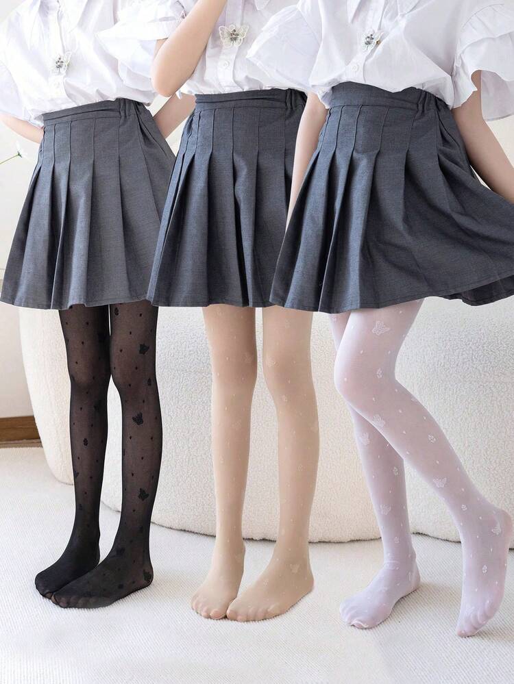 3 Cặp quần tất lưới họa tiết trái tim jacquard cho trẻ em - Nhiều màu - Xem 7