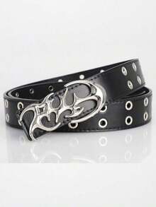 New Punk Style PU Leather Hollow Belt - A Unique Gift Or Accessory With A Vintage, Casual, Luxurious, And Asymmetrical Alloy Buckle. It's A Versatile Piece For Autumn And Winter, Suitable For Teenagers And Young Men. Ideal For Casual Wear, Outdoor Activities, Sports, Vacations, Graduation Gifts, Birthday Presents, And Everyday Use. - 黑色 - 查看 7