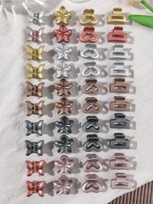 40个哑光金属小蝴蝶、雏菊、爱心、方形组合发夹，简约韩式优雅派对及日常佩戴发饰，夏季沙滩抓夹度假必备 - 彩色 - 查看 7