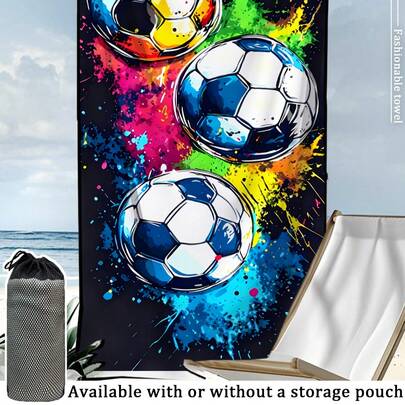 Khăn tắm biển [Siêu mềm, nhanh khô 250gsm] | Kích thước 70*140cm/90*180cm (tùy chọn) | Họa tiết bóng đá vẩy sơn | Khăn tắm di động thấm hút cao, trang trí phòng tắm, khăn tắm biển | Thích hợp cho bãi biển mùa hè, bơi lội, du lịch, cắm trại, tập thể dục