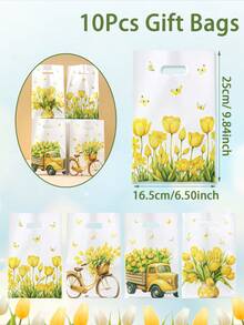 10/25/50 chiếc Túi quà tặng bằng nhựa hình hoa tulip màu vàng 16.5*25cm có tay cầm, chống thấm nước, có thể tái sử dụng, chủ đề hoa mùa xuân và bướm, thích hợp cho tiệc sinh nhật trẻ em, tiệc mừng em bé, tiệc tiết lộ giới tính, tiệc trà chủ đề làm vườn. - Nhiều màu - Xem 15