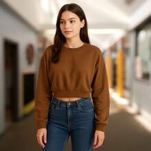 Cropped Sweatshirt Comfortable Plain No Print - 鏽棕色 - 查看 3