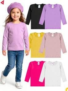 Set Of 4 Girls' Thermal Base Layer Long Sleeve Lined Winter Tops - 彩色 - 查看 1
