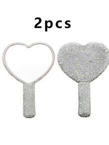 1pc Diamond Encrusted Heart-Shaped Makeup Mirror, Luxury Sparkling Crystal Rhinestone Handheld Mirror, Suitable For Travel, Home Decor Or Gift - Multicolor - View 6