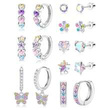 Hypoallergenic Earrings for Girls Women Surgical Stainless Steel Hoop Earrings for Sensitive Ears Screw Back Stud Earrings Set Cute Girls Toddler Earrings Earrings Jewelry for Teen Girls - De colores - Ver 1