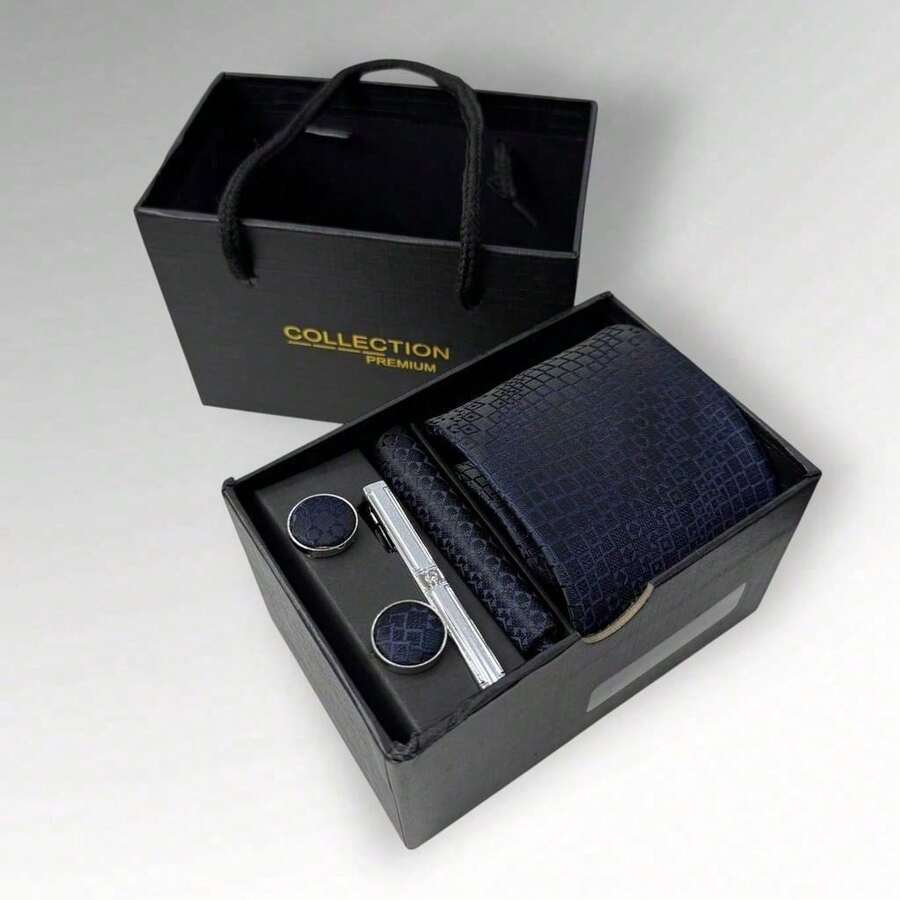 DOZE GOLDEN Premium Quality Traditional Tie Set For Events And Weddings. - 15 Navy Blue - View 1