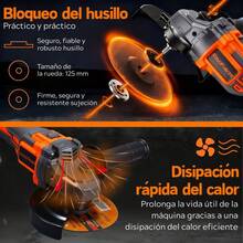 125mm Esmeriladora Angular Inalámbrica,20V Amoladora Inalámbrica-1300W Motor Sin Escobillas,9000RPM Amoladora Angular Con 2 baterías - Naranja - Ver 6