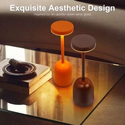 1 đèn bàn LED, đèn chiếu sáng di động 1200mAh có thể sạc lại, điều khiển cảm ứng, thích hợp sử dụng ngoài trời cho phòng ăn, sân hiên, phòng ngủ và các hoạt động ngoài trời, 3 màu ánh sáng có thể điều chỉnh - Cam/Đen