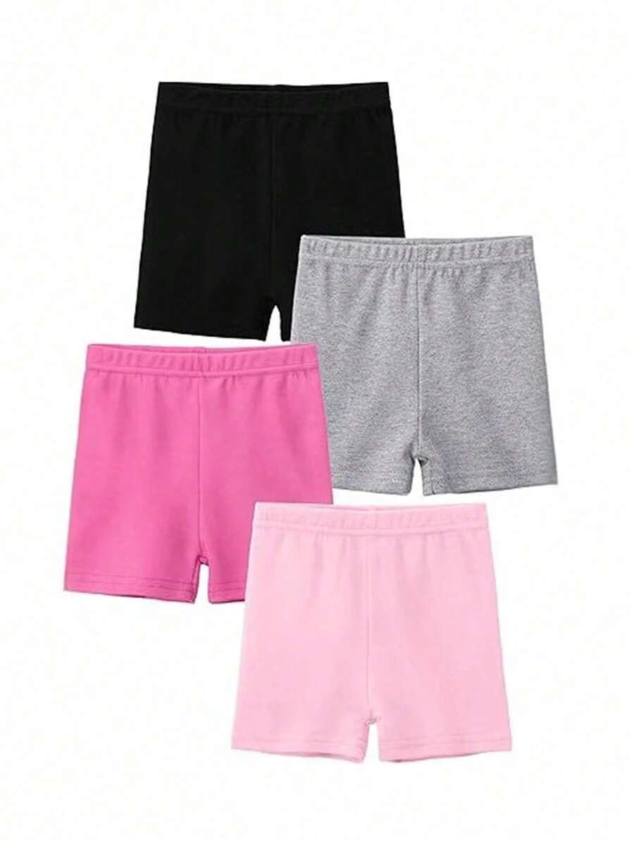 4pcs Girls' Modal Safety Shorts, Solid Color Pure Cotton Tight Leggings, Anti-Exposure Pants For Children - Multicolor - View 1