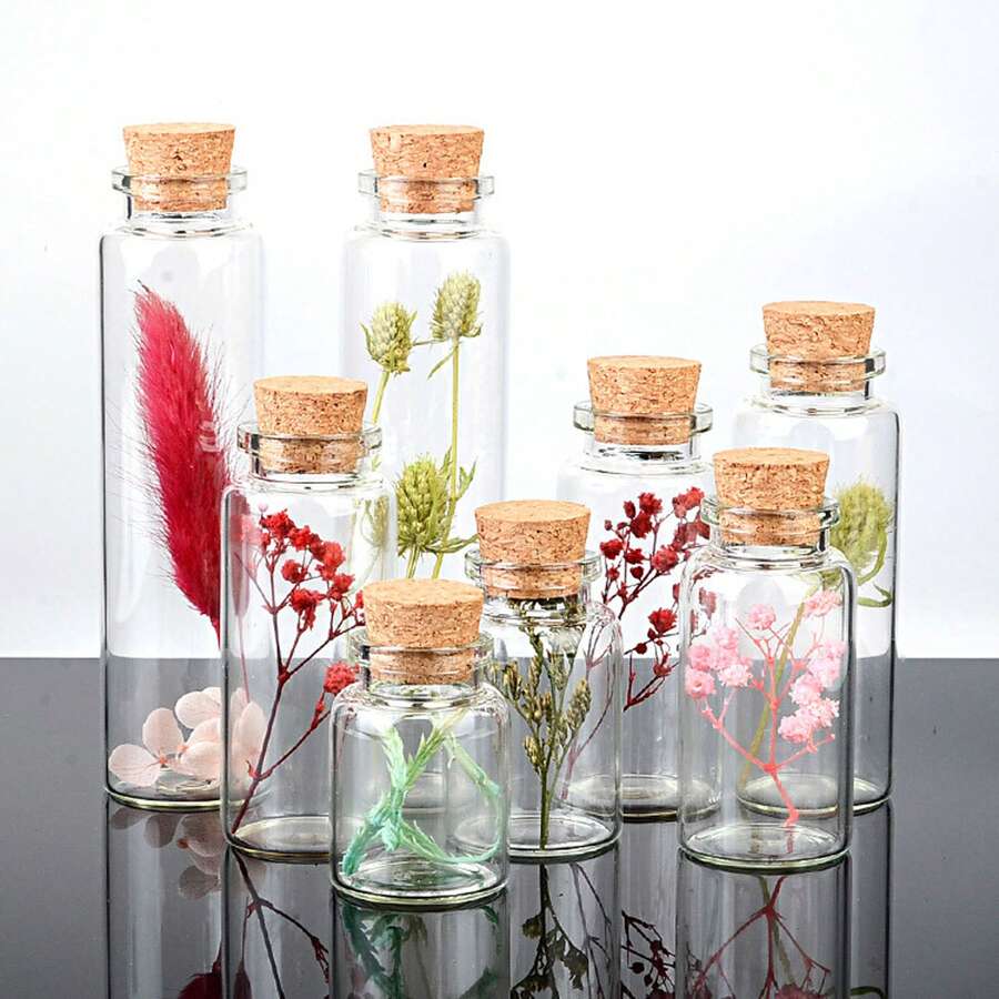2/5/10/20/30pcs Small Transparent Glass Bottles With Soft Cork Stoppers - Suitable For DIY Crafts, Wedding Favors, Perfume Samples, Wishing Bottles, Decorative Glass Jars For Jewelry And Bottled Notes - Multicolor - View 1