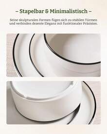 Dinnerware Set 18-Piece, Porcelain Service 6, Plate Set With Modern Raised, Microwave & Dishwasher , White CDPY - Màu trắng với viền đen - Xem 3