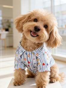 Camisa de verano para mascotas sin estiramiento, de corte ajustado con estampado de estrellas de mar a rayas azules, adecuada para gatitos y perros pequeños para usar en casa o al aire libre en primavera y verano (el producto es un poco pequeño, se recomienda comprar 1-2 tallas talla grande grandes). - Multicolor - Ver 13