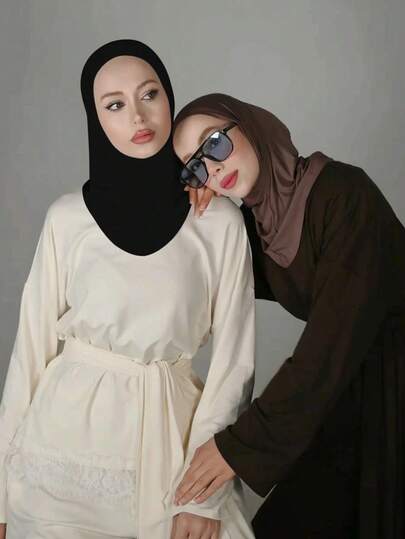 1件纯色便捷系带弹力运动穆斯林头巾