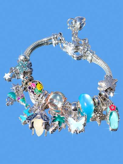 1件海洋度假风手链，樱花、海星、蝴蝶、椰子树、拖鞋、海星、水母复古手链