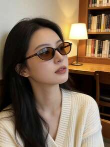 1 Pair Vintage Narrow Oval Fashion Glasses, Classic Retro Fashion Glasses,Suitable For Vacation, Travel, Beach, Daily Outfit, Photography And Various Occasions - Multicolor - View 1