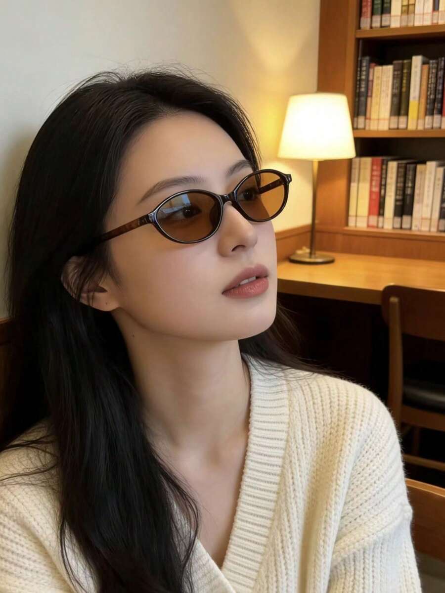 1 Pair Vintage Narrow Oval Fashion Glasses, Classic Retro Fashion Glasses,Suitable For Vacation, Travel, Beach, Daily Outfit, Photography And Various Occasions - Multicolor - View 1