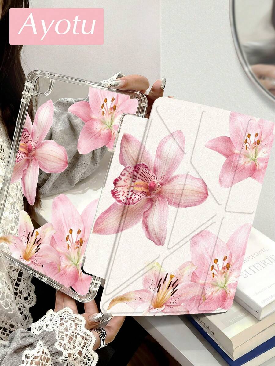 Ayotu Ốp lưng Four Pink Lilies hình phù thủy cho iPad A16, Pro 13, 12.9, 11, Air 11, 13, Mini, Air 11 inch, Kindle (thế hệ thứ 11 - ra mắt năm 2024), Kindle Paperwhite thế hệ thứ 12 năm 2024, Quà tặng cá nhân hóa, Quà tặng Ngày Valentine