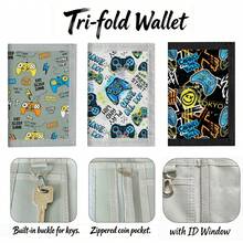 Cartoon Game Console Style Card Holder, Wallet With Keychain, Zipper Pocket Coin Purse, Teenager Wallet, Tri-Fold Design, Novelty Wallet - Multicolor - View 4