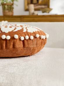 1 Stück traditioneller runder Kissenbezug mit orange Medaillon Stickerei, Frühlings-/Sommer Blumen Kissen, geeignet für Inneneinrichtung, Kissenbezug für alle Jahreszeiten, Kissenfüllung nicht enthalten - Orange - Übersicht 9