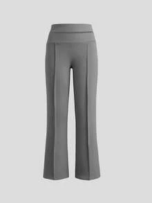 Sodalemon Women's High Waist Elastic Waist Fitness Pants With Side Pockets, Stretchy Slimming Yoga Straight Leg Casual Pants - Grey - View 5