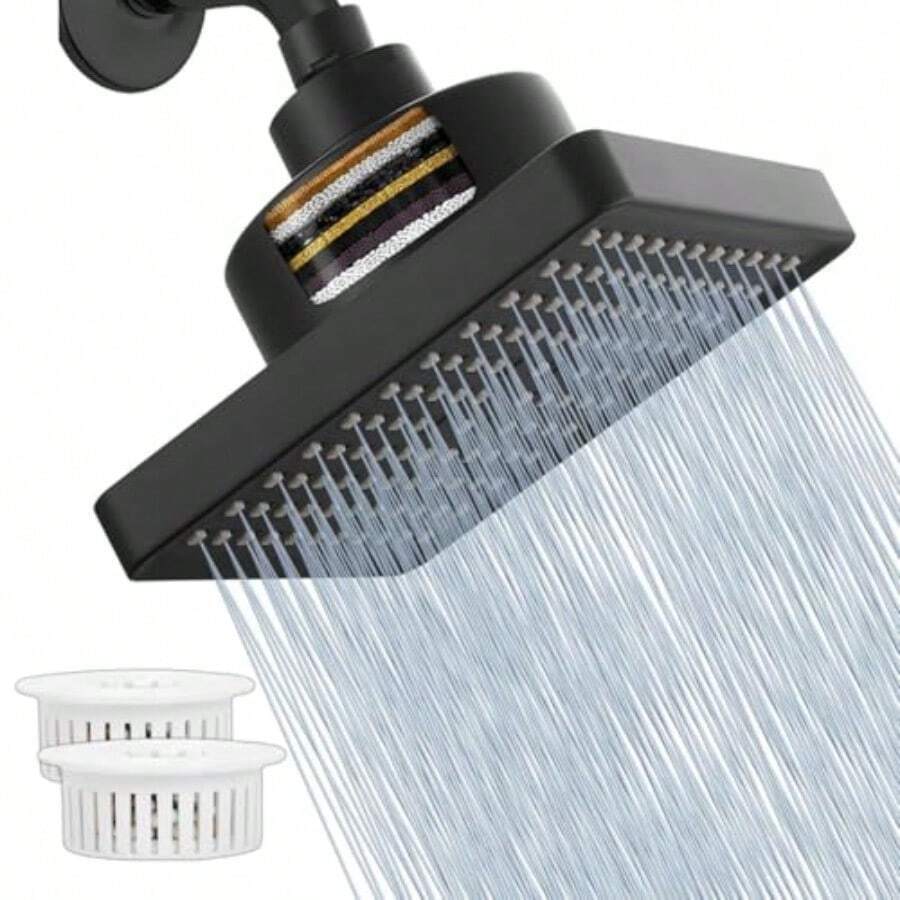 6 Pulgadas Cabezal de Ducha Tipo Lluvia de Alta Presión con Filtrado Filtro de Agua para Regadera Mejora el Cabello y la Piel Rosca G1/2 Estándar Internacional Ideal para Todo Tipo de Baño - como en la foto - Ver 1