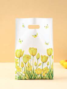 10/25/50 chiếc Túi quà tặng bằng nhựa hình hoa tulip màu vàng 16.5*25cm có tay cầm, chống thấm nước, có thể tái sử dụng, chủ đề hoa mùa xuân và bướm, thích hợp cho tiệc sinh nhật trẻ em, tiệc mừng em bé, tiệc tiết lộ giới tính, tiệc trà chủ đề làm vườn. - Nhiều màu - Xem 11