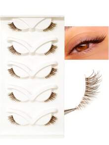 Asiteo ﻿5 Pairs Brown Lashes Half Eye Lashes Natural Look Cat Eye Lash, 3D Short Soft Faux Mink Eyelash -Reusable Volume Extended Tail Eyelash Corner Eyelashes, Strip Lashes,Lashes,Eyelashes,Fake Lashes, Lashes Corner Eyelash , Suitable For Daily Wear - Brown - View 4