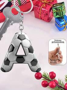 新款足球图案 A-Z 字母，体育迷礼物，男女皆宜，包包配件，汽车钥匙装饰，生日礼物，运动主题钥匙扣配件。 - 彩色 - 查看 15