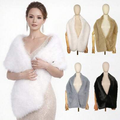 1pc Soft Faux Fur Wrap Shawl & Scarf, Suitable For Evening Gowns, Large Soft Fluffy Wedding Shawl, Suitable For Parties, Perfect Gift For Mother And Wife