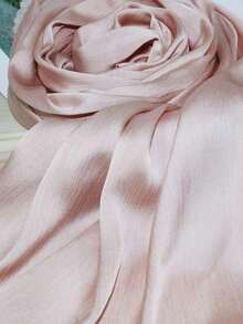 1pc Pleated Satin Scarf, Fashionable & Elegant, Suitable For Daily Wear, Headscarf - 淺粉色 - 查看 2
