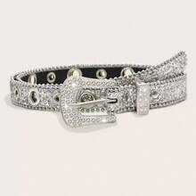 1pc Women's Rhinestone & Hollow Sequin Y2K Style Belt, Suitable For Halloween, Summer, School Autumn Occasions - Silver - View 3