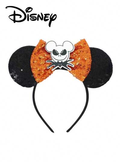 Disney 1个波点亮片万圣节蝴蝶结发箍，派对服装配饰，适合作为情人节礼物、节日派对配饰