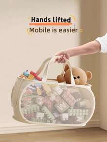 Foldable Mesh Laundry Basket, Breathable Dirty Clothes Storage Basket, Toy & Miscellaneous Items Organizer - Dusty Blue - View 2