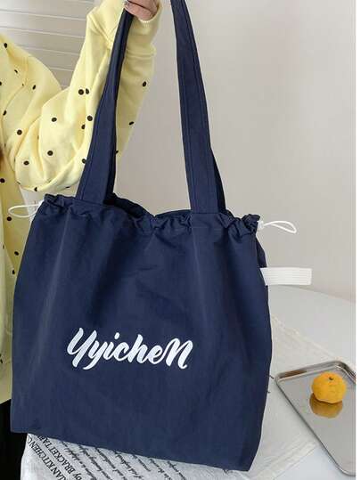 1pc, 36cm*15cm*50cm, Nylon, Letter Print Drawstring Tote Bag, Letter Print Shoulder Bag, Tote Bag, Shoulder Bag, Bucket Bag, Lightweight, Suitable For Work, School, Travel, Shopping, Etc.