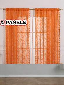 2pcs Bohemian Sheer Lace Curtains With Floral Pattern, Garden Style, Machine Washable, Floral Design, Lightweight, Seasonal, Suitable For Bedroom And Living Room, Cordless, Semi-Transparent, Curtain Theme, Room Type, Woven, Polyester Material, Rod Pocket Design - 2pcs - View 21