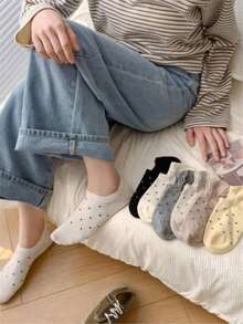 6 Pairs Women's Fashion Polka Dot Invisible Boat Soc - Multicolor - View 2