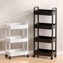 多层滚动储物推车 - 紧凑节省空间设计，坚固的塑料结构，适用于厨房、浴室、卧室、办公室、仓库、车库 - 易于组装，多层实用置物架，家用收纳架 - 車置物架/黑 - 查看 5