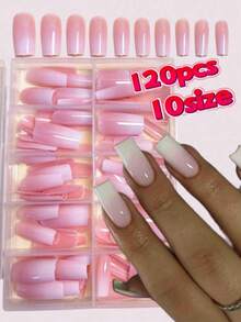 120pcs Minimalist Ombre Rectangle Fake Nails, Upgrade Your Manicure Style, Suitable For Women And Girls DIY Nails, Press-On Nails, Nail Art Supplies - Multicolor - View 2