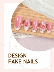 30pcs 3D Floral French Manicure Stickers, Almond Shape Rhinestone Decor, Shiny Y2K Style Full Cover False Nails, Suitable For Daily Wear, Spring Season - Multicolor - View 3