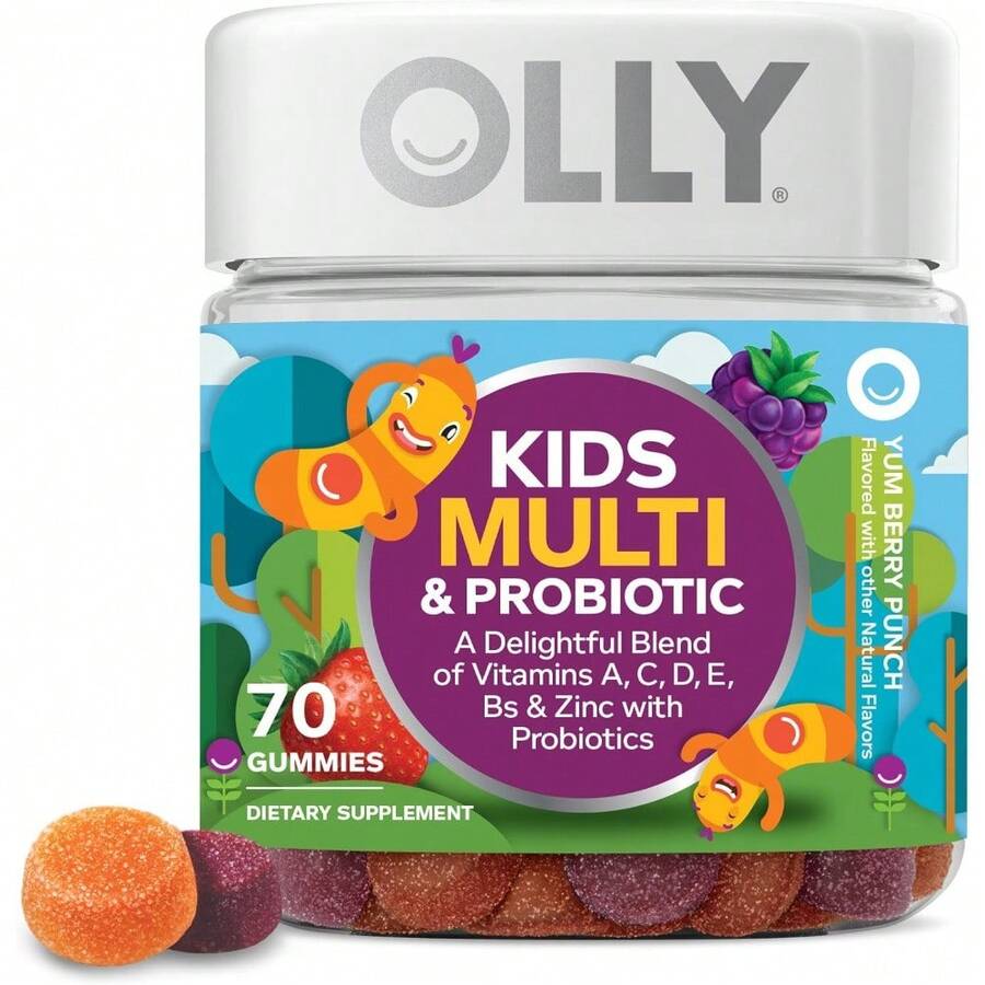 OLLY Kids Multivitamin & Probiotic Gummy, Vitamins A, D, C, E, B, Zinc, Chewable Supplement, Berry Flavor, 35 Day Supply - 70 Count - default - 查看 1