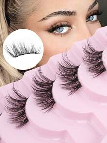10 Pairs Semi-Transparent False Eyelashes With 3D Faux Mink Lashes, Natural & Soft For Daily Wear And Dates - màu đen - Xem 4