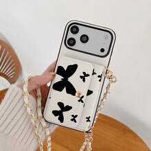 1 件装优雅印花 PU 皮革卡包斜挎钱包手机壳，兼容 17、16、16e、15、14 Plus、13、12、11 Pro Max - 蝴蝶43 - 查看 3