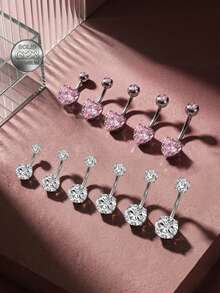 1pc Titanium Belly Ring Pink Heart Belly Button Ring14G, CZ Silver Navel Rings For Women Men Navel Piercing Jewelry 6-16mm For Daily,Halloween - Titanium Belly Ring - View 5