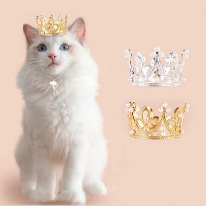 1pc Shiny Pet Crown Hat, Adjustable Birthday Party Costume Decor, Cat/Dog Holiday Crown Headpiece Gift