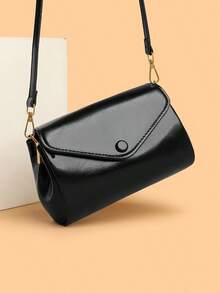 1 chiếc (8.3in*5.1in*3.5in) Túi đeo vai nữ thời trang, túi đeo chéo, túi đeo vai kiểu sling, túi messenger, túi nắp gập, được làm từ chất liệu PU bền, phù hợp cho mua sắm, hẹn hò, dự tiệc, đi làm, dây đeo có thể điều chỉnh, túi đeo vai màu đen thanh lịch, tối giản, phong cách thường ngày. - màu đen - Xem 3