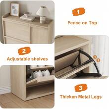 Beaully Modern Wooden Shoe Cabinet With 3 Turn Drawers And One Door, Adjustable Shelves, Hidden Storage Organizer For Entryway, Hallway, Bedroom, Shoe Rack For Boots & Heels - 自然的 - 查看 6
