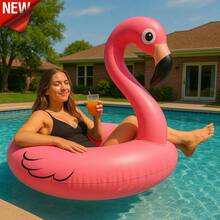 Giant Inflatable Flamingo Pool Float For Adults - Premium Tropical Island Lounger With Cup Holder, Large Pink Flamingo Raft, Quick-Dry Reusable Vinyl Air Mattress, Beach Party Floaties For Poolside Relaxation, Summer Vacation Swim Accessories - 彩色 - 查看 1